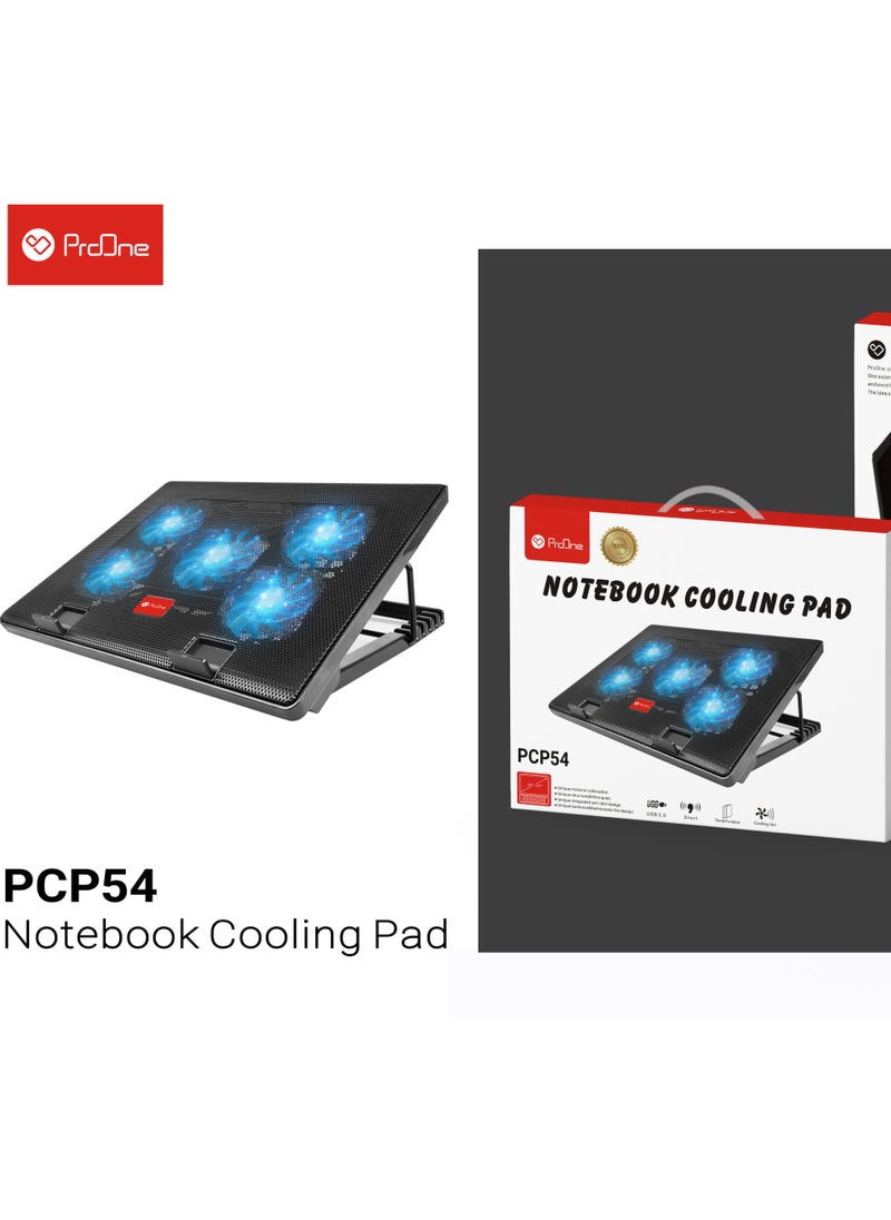 ProOne - ProOne PCP54 RGB Laptop Cooling Pad - Gaming Notebook Cooler with 5 Quiet Fans, 6 Adjustable Heights, LED Light, Anti-Skid Design, for 10-17.3 Inch Laptops - Desk and Lap Use - Image 1