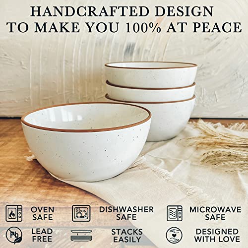 Mora Ceramic Bowls For Kitchen, 28oz - Bowl Set of 4 - For Cereal, Salad, Pasta, Soup, Dessert, Serving etc - Dishwasher, Microwave, and Oven Safe - For Breakfast, Lunch and Dinner - Vanilla White - Image 4