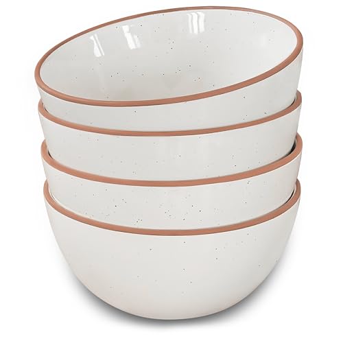 Mora Ceramic Bowls For Kitchen, 28oz - Bowl Set of 4 - For Cereal, Salad, Pasta, Soup, Dessert, Serving etc - Dishwasher, Microwave, and Oven Safe - For Breakfast, Lunch and Dinner - Vanilla White - Image 1