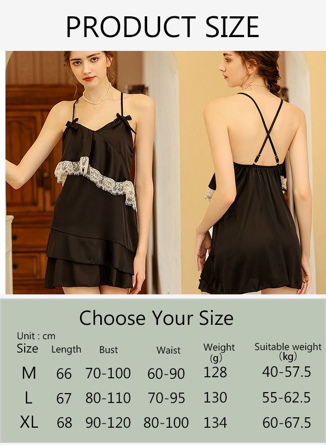 DUNISO Women's Sleeveless Lace Trim Nightgown Camisole Sleep Dress Built in Bra Removable Pads Nightwear Softable Silk V-Neck Pajama Dress For Ladies - Image 4