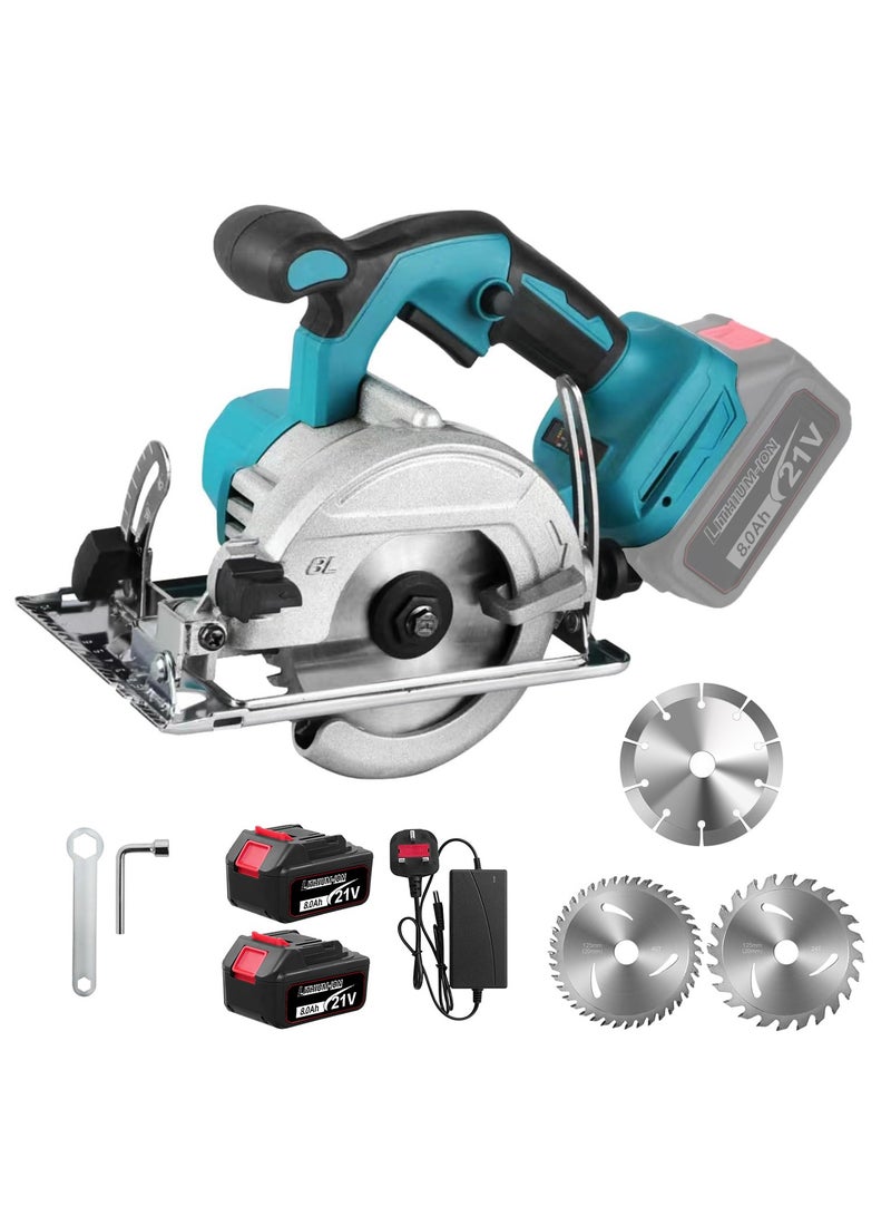 ZLH HITY Cordless Circular Saw, Hand-Held Circular Saw with 3 Saw Blades, Brushless, 0-45° Bevel, 40mm Depth, Professional Battery Circular Saw for Wood Plastic Tile Cut(2 Batteries)  - Image 1