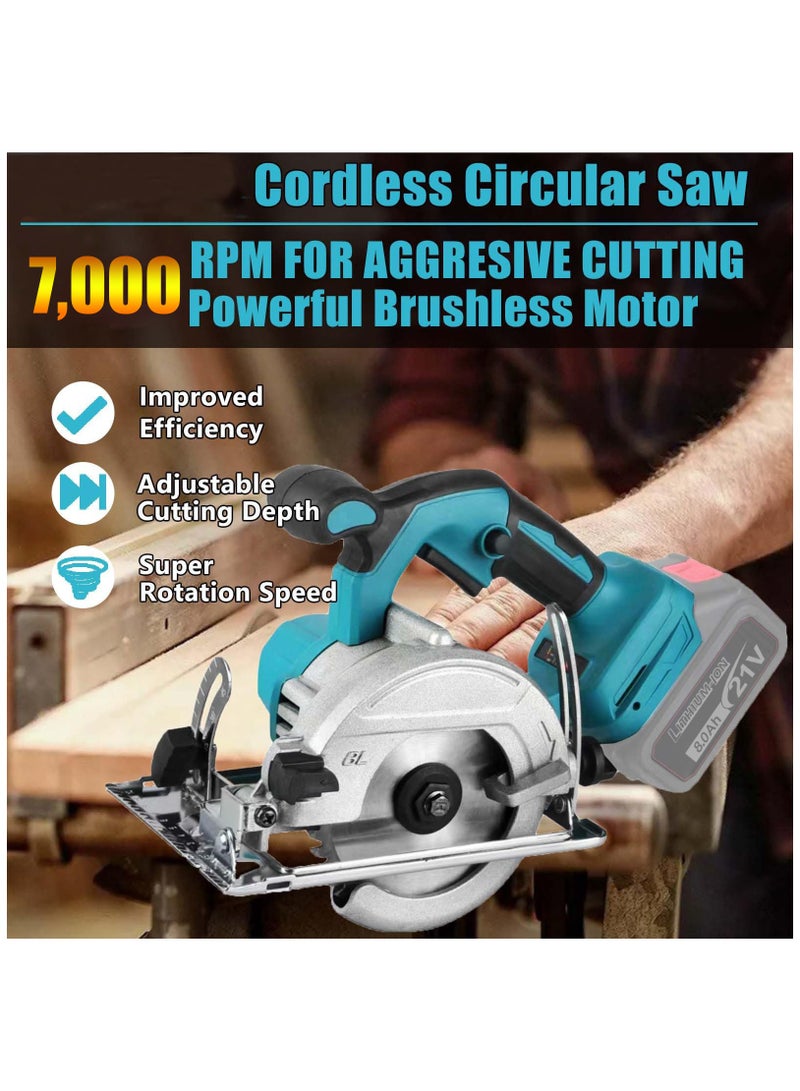 ZLH HITY Cordless Circular Saw, Hand-Held Circular Saw with 3 Saw Blades, Brushless, 0-45° Bevel, 40mm Depth, Professional Battery Circular Saw for Wood Plastic Tile Cut(2 Batteries)  - Image 2