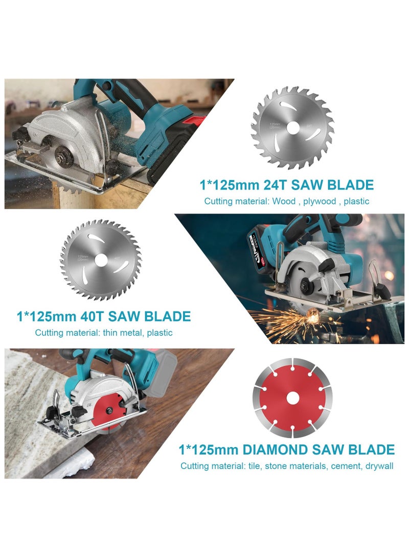 ZLH HITY Cordless Circular Saw, Hand-Held Circular Saw with 3 Saw Blades, Brushless, 0-45° Bevel, 40mm Depth, Professional Battery Circular Saw for Wood Plastic Tile Cut(2 Batteries)  - Image 5