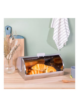 Aaron Stainless Steel Bread Box Stainless Steel And Ps Plastic Simple Food Container Modern Houseware Storage L 38x27 X H 18.5cm Silver - pzsku/ZC6A477B24B48599436A0Z/45/_/1683717395/696e87f0-f7a1-4193-95c9-cfe0041d3e83