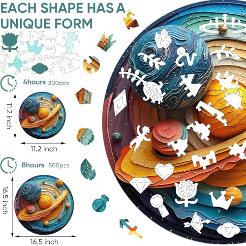 Qiuenisray Wooden Puzzles for Kid 500 Piece Solar System Star Jigsaw Puzzles FSC Certified Wall Decor Unique Shape Adult Puzzles Piece Wood Puzzles Creative Gift for Family Game 165x165 in - Image 5