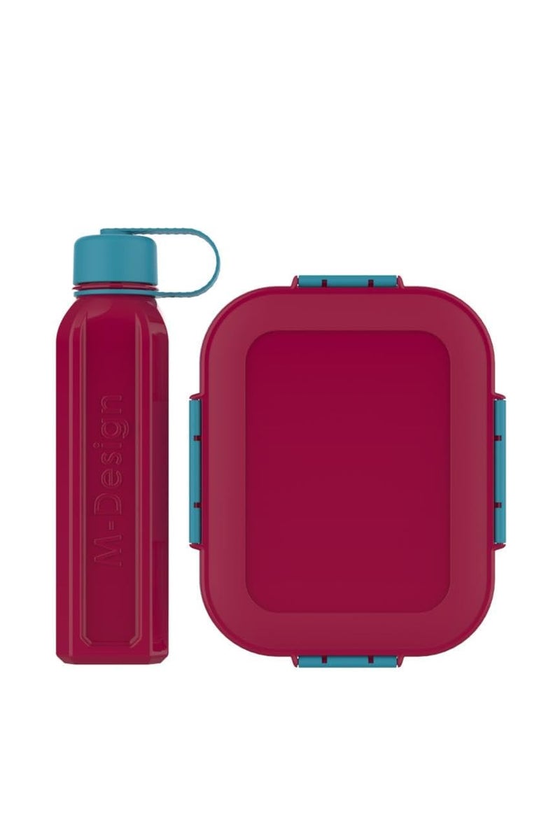 Genaric صندوق غداء مع زجاجة، سعة 2.1 لتر/800 مل، لون فوشيا/أزرق مخضر