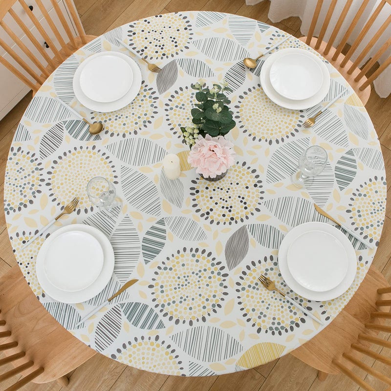 LIBERECOO LIBERECOO Round Vinyl Fitted Tablecloth with Flannel Backing Elastic Edge Waterproof StainResistant Plastic Table Cover for 4044 Round Table 