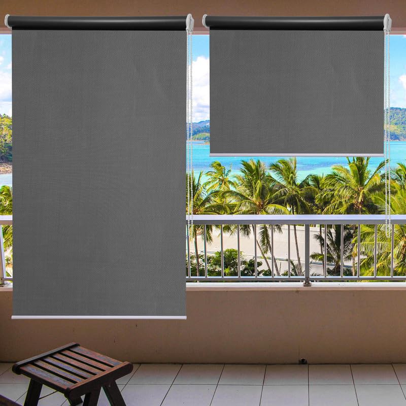 GREEN DECOR -Roller Blinds 300 GSM Polyester Fabric Waterproof & Sun Blockage Corded Roll Up and Down Blinds Curtains for Window, Door, Balcony (Grey Color 3 X 8 Feet, Pack of 1 Piece) - Image 1
