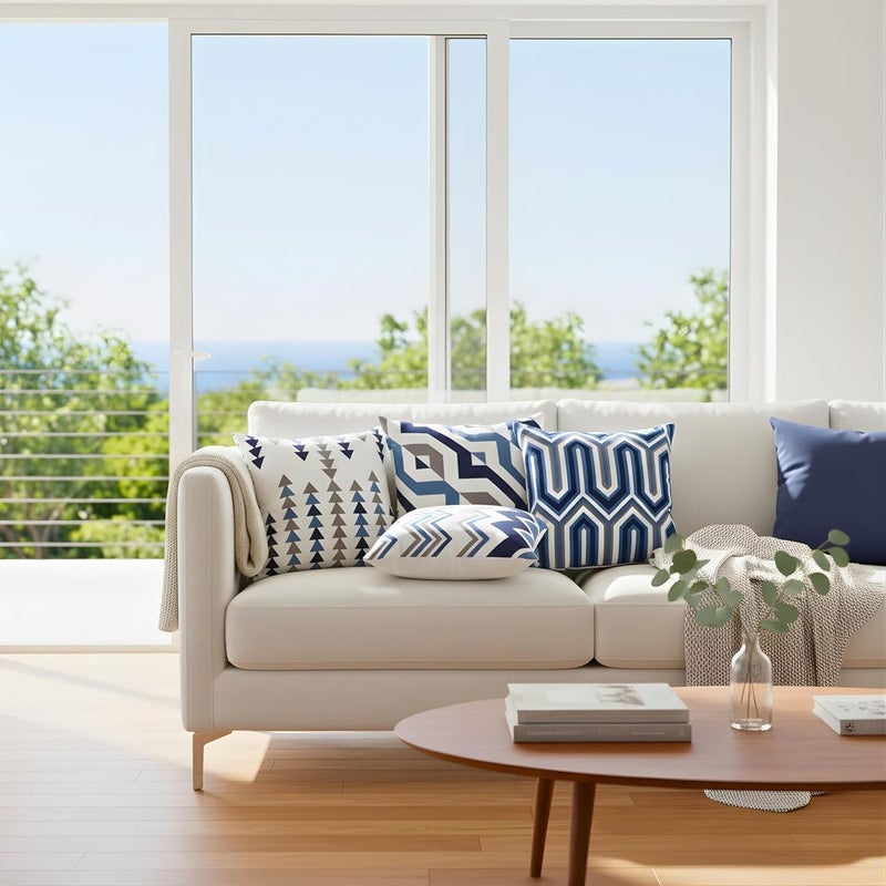 Eminence Home Retro Room Cushion Cover Set - 45 x 45 cm, Cotton, Blue, Pack of 4 - Image 3