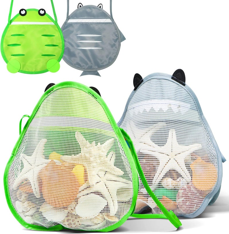 Excefore Seashell Bags for Kids, Beach Mesh Shell Bag, Beach Bag for Kids with Adjustable Carrying Straps for Storage Shell Collecting Fruit Vegetable Snacks or Toys - Image 1