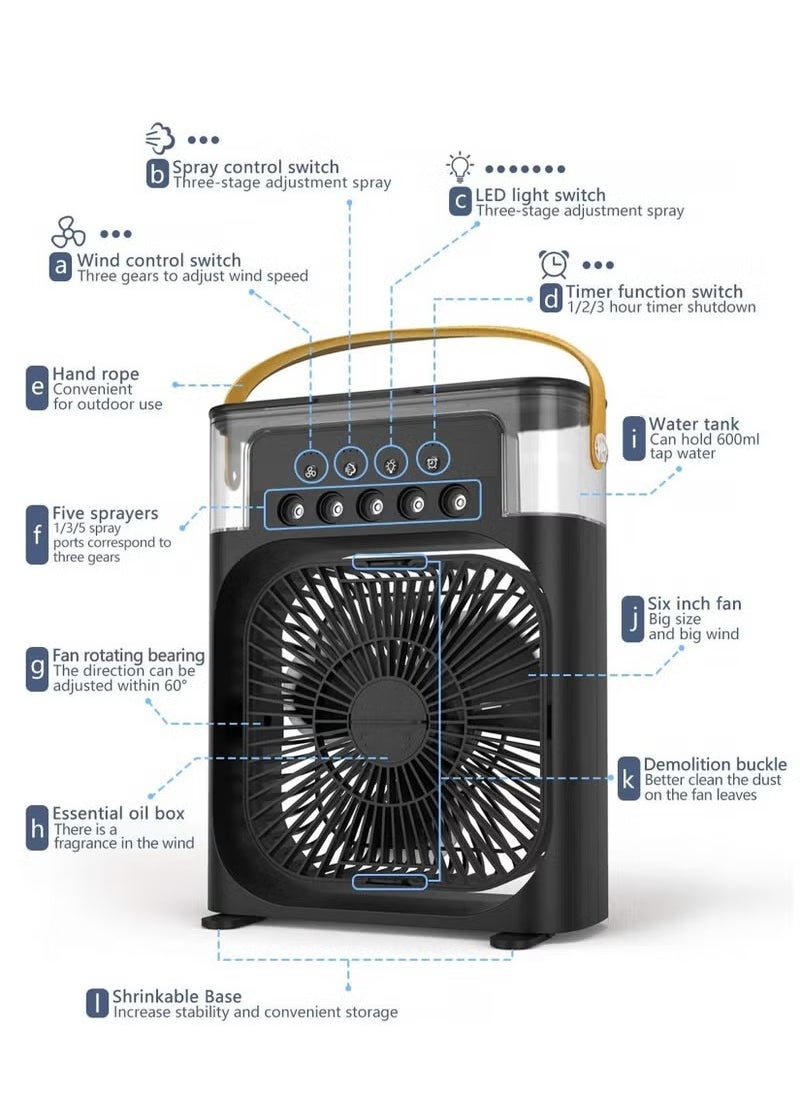 ❄️ Portable 5 in 1 Air Cooler Fan with Humidifier | USB Rechargeable Mini AC Unit |Timer|USB Powered Cooling Solution for Home, Office & Outdoor Use ❄️