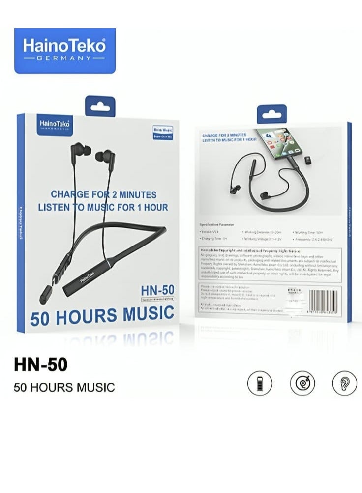 Haino Teko HN-50 Neckband Bluetooth Headphone with 50 Hours of Music High Sound Quality Ultra-Clear Microphone and the Headphone Can be Charged via Mobile Black - Image 1