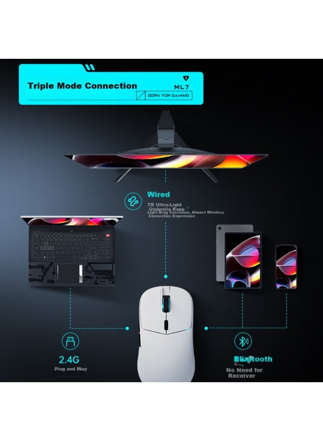 ThundeRobot ماوس ألعاب لاسلكي Ml7 2.4G ماوس سلكي Paw3311 خفيف الوزن لليد متوسطة إلى كبيرة 12000Dpi معدل استجابة 1000Hz تأثيرات إضاءة RGB أصفر ليموني - Image 3