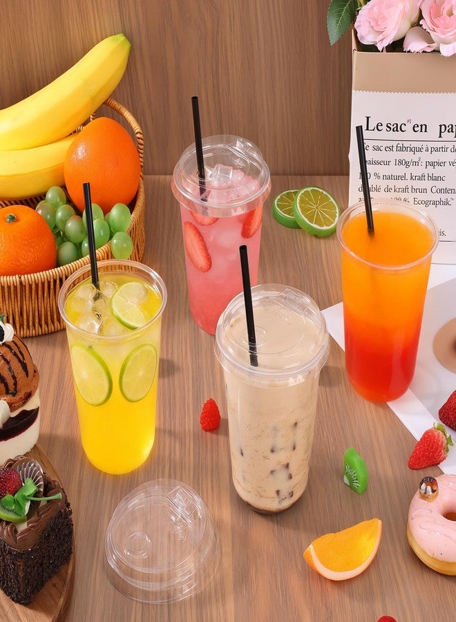 tchrules 100 Set 16oz Clear Plastic Cups with Elevated Dual-hole Lids & Straws, Disposable Round Bottom Iced Coffee Cups Bulk, Plastic To Go Cup for Cold Drinks Slushie Smoothie Party Picnic Supplies - Image 3
