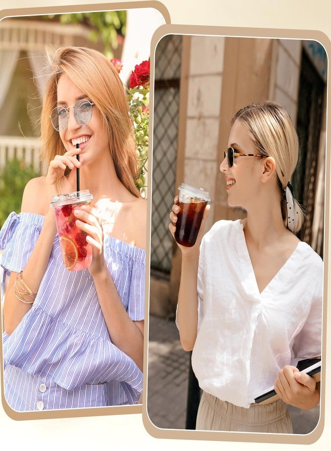 tchrules 100 Set 16oz Clear Plastic Cups with Elevated Dual-hole Lids & Straws, Disposable Round Bottom Iced Coffee Cups Bulk, Plastic To Go Cup for Cold Drinks Slushie Smoothie Party Picnic Supplies - Image 4