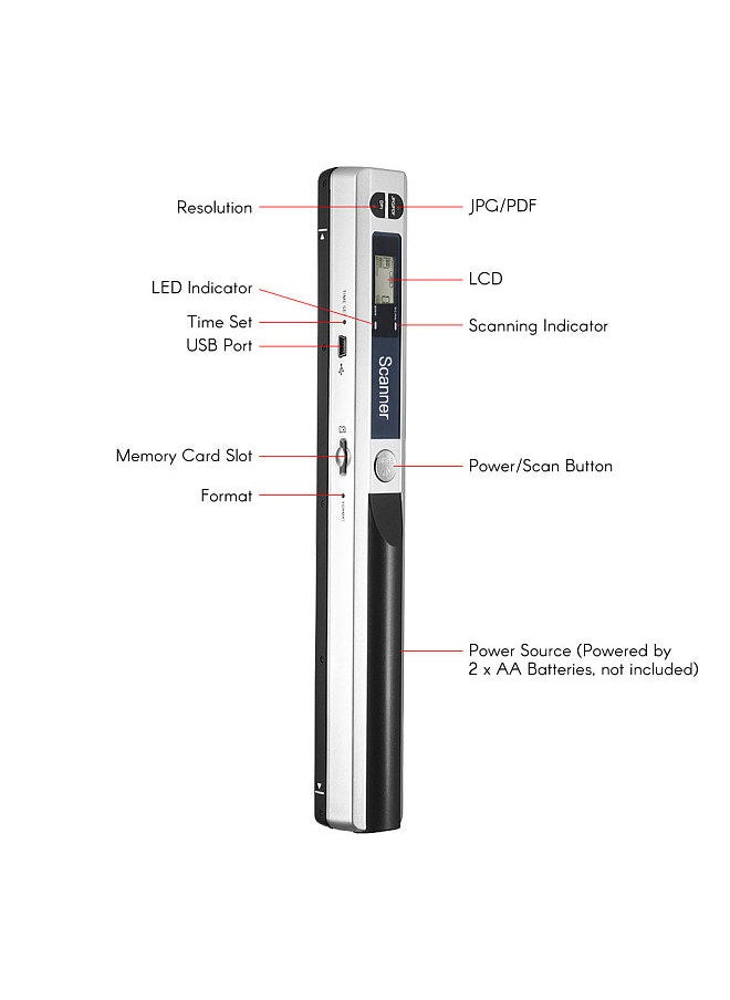 Generic - Portable Handheld Wand Wireless Scanner A4 Size 900DPI JPG/PDF Formate LCD Display with Protecting Bag for Business Document Reciepts Books Images - Image 1