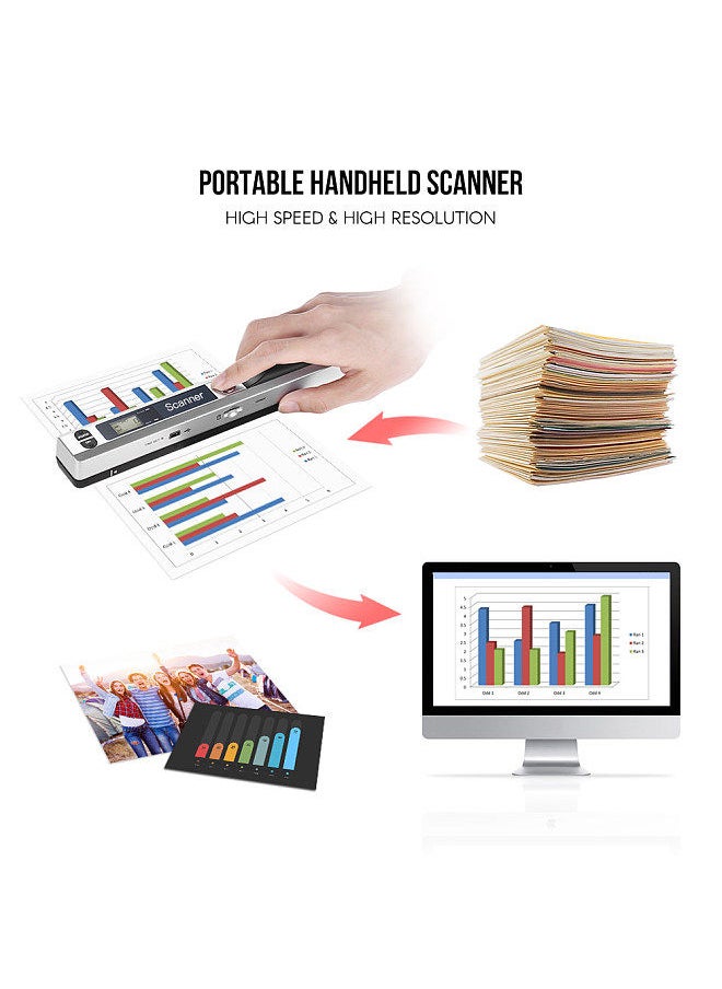 Generic - Portable Handheld Wand Wireless Scanner A4 Size 900DPI JPG/PDF Formate LCD Display with Protecting Bag for Business Document Reciepts Books Images - Image 1