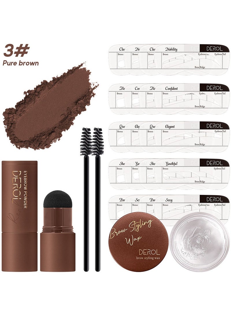 DEROL - Brow Kit Eyebrow Stamp Stencil Kits Palette Pac Set,Eyebrow Powder+Styling Wax+20* Shape Stencils+2* Brushes,Color Contour,More Defines,Thicker,Easy To Colour, Long Lasting Waterproof 03#Pure Brown - Image 1