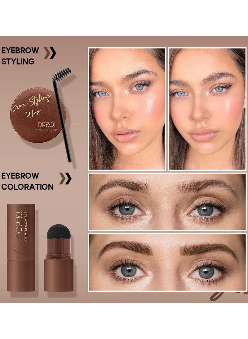 DEROL - Brow Kit Eyebrow Stamp Stencil Kits Palette Pac Set,Eyebrow Powder+Styling Wax+20* Shape Stencils+2* Brushes,Color Contour,More Defines,Thicker,Easy To Colour, Long Lasting Waterproof 03#Pure Brown - Image 1