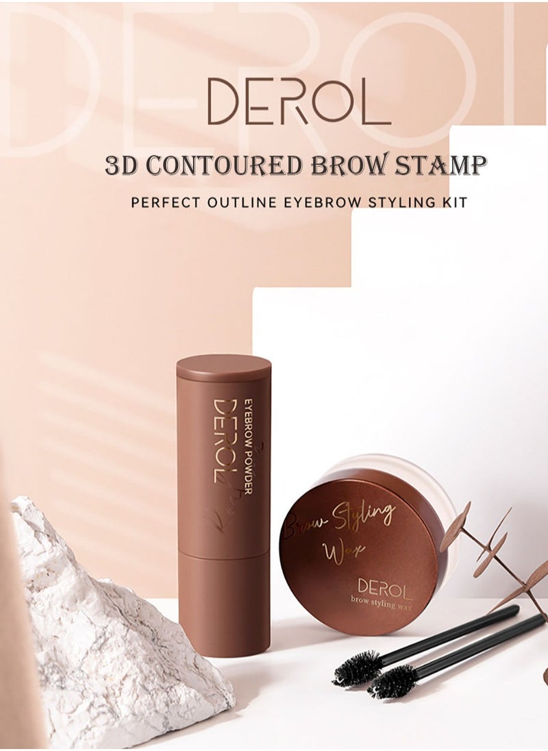 DEROL - Brow Kit Eyebrow Stamp Stencil Kits Palette Pac Set,Eyebrow Powder+Styling Wax+20* Shape Stencils+2* Brushes,Color Contour,More Defines,Thicker,Easy To Colour, Long Lasting Waterproof 03#Pure Brown - Image 1