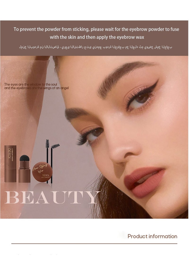 DEROL - Brow Kit Eyebrow Stamp Stencil Kits Palette Pac Set,Eyebrow Powder+Styling Wax+20* Shape Stencils+2* Brushes,Color Contour,More Defines,Thicker,Easy To Colour, Long Lasting Waterproof 03#Pure Brown - Image 1