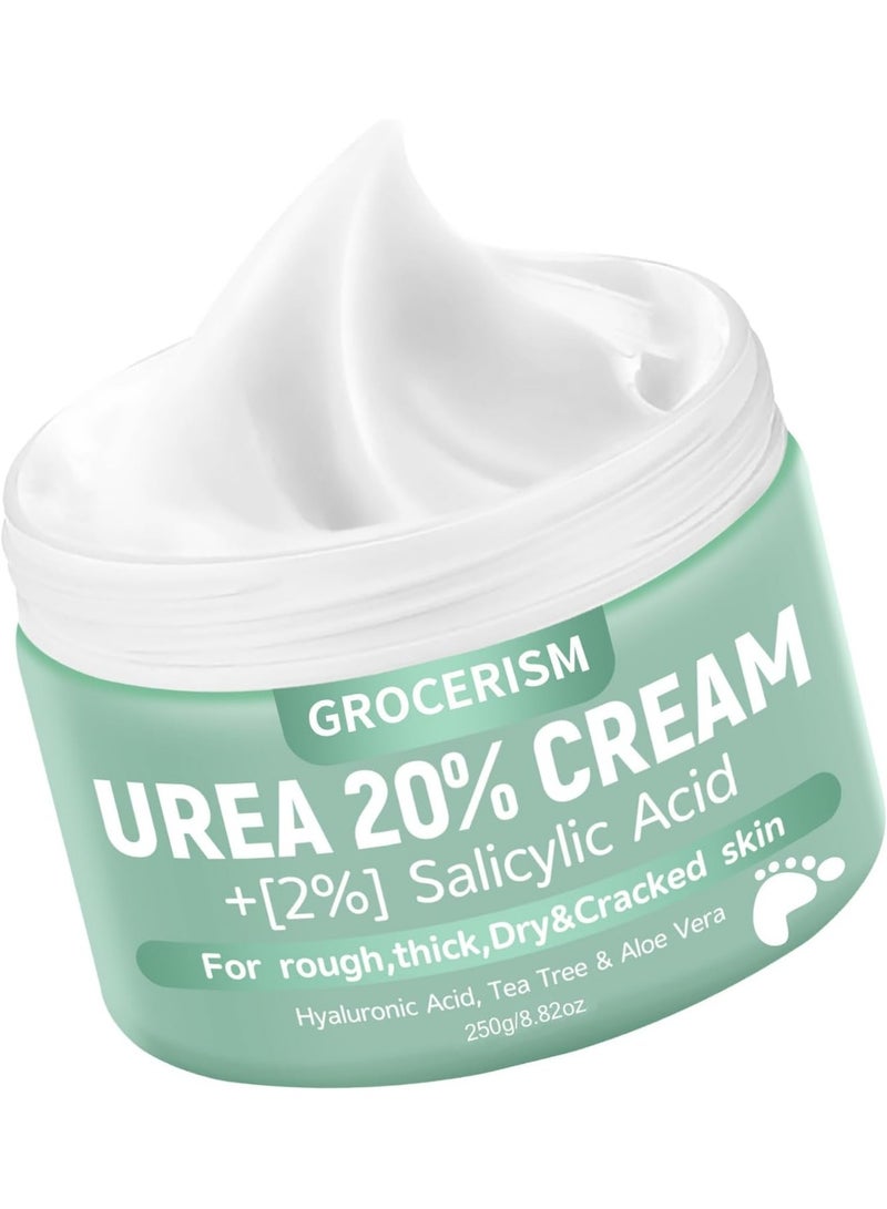 Urea Cream 20 Percent For Feet Plus 2% Salicylic Acid 8.82 oz || Foot Cream and Hand Cream Maximum Strength with Hyaluronic Acid, Tea Tree, and Aloe Vera for Deep Moisturizes, Callus Remover