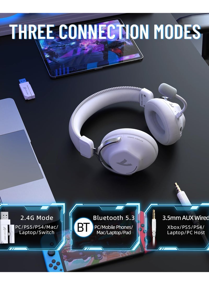 Attack Shark L50PRO Wireless Gaming Headset(White) | 1100mah,7.1 Surround Sound, 53mm Drivers,20ms Low Latency,Detachable mic, Aluminum Lightweight Game Headset for PC - Image 2