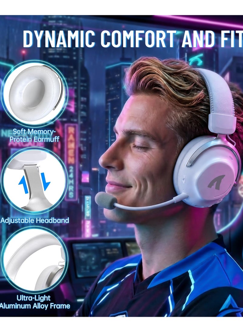 Attack Shark L50PRO Wireless Gaming Headset(White) | 1100mah,7.1 Surround Sound, 53mm Drivers,20ms Low Latency,Detachable mic, Aluminum Lightweight Game Headset for PC - Image 3