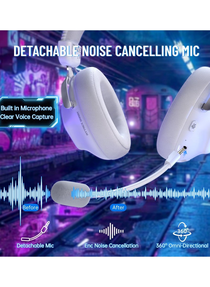 Attack Shark L50PRO Wireless Gaming Headset(White) | 1100mah,7.1 Surround Sound, 53mm Drivers,20ms Low Latency,Detachable mic, Aluminum Lightweight Game Headset for PC - Image 4