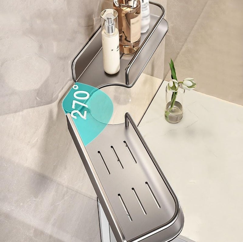 Bathroom Shelves Wall Mounted Bathroom Storage Shelf, 270° Adjustable Corner Shower Caddy, No Drilling Modern Carbon Steel Shower Shelves for Home Bathroom Kitchen Shower Caddy(Milk White) - Image 4