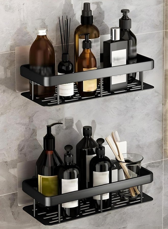 Shynora 2-Pack Shelf Adhesive Multipurpose Bathroom Storage Organizer Rack Shelf Wall Mounted (No Drilling) Bathroom Accessories Coated Finish - Black - Image 3