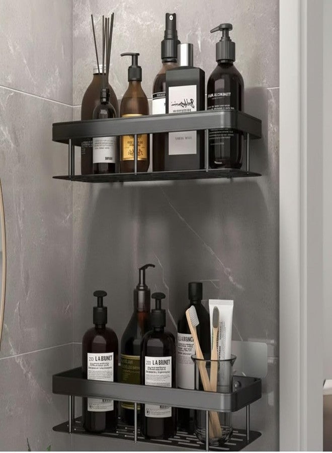 Shynora 2-Pack Shelf Adhesive Multipurpose Bathroom Storage Organizer Rack Shelf Wall Mounted (No Drilling) Bathroom Accessories Coated Finish - Black - Image 1