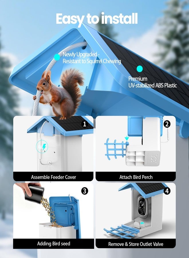 isYoung Smart Bird Feeder with Camera, 2.5K QHD Resolution, AI Identify 16000+ Birds, AI Auto-Capture & Motion Detection, IP65 Water-Resistant, 5W Solar Powered, Best Gift for Bird Lovers（Blue） - Image 5