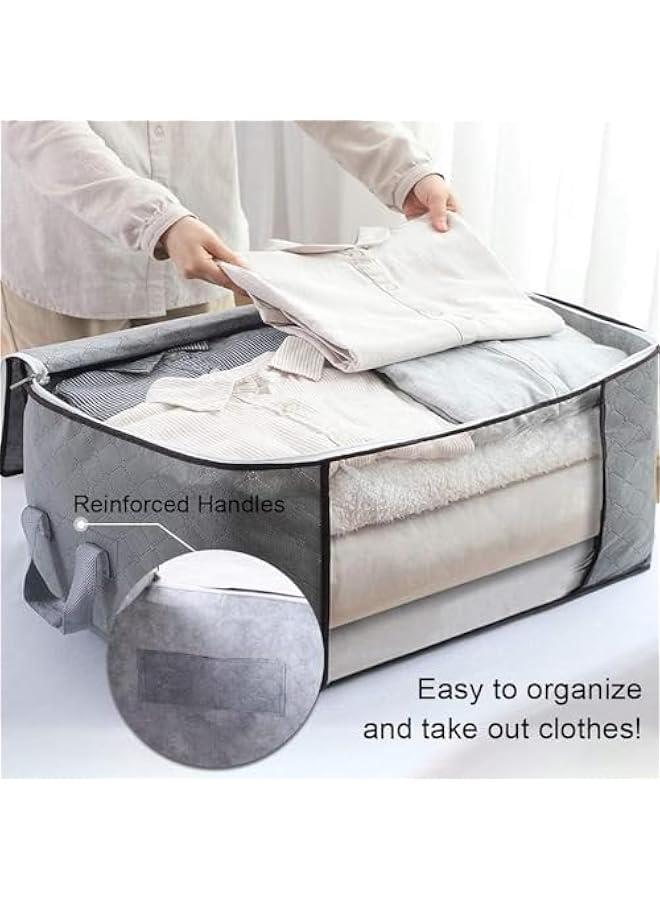 HOOKOR Large Storage Bags, Clothes Storage Bins Foldable Closet Organizers Storage Containers with Durable Handles Thick Fabric for Blanket Comforter Clothing Bedding (4) - Image 3