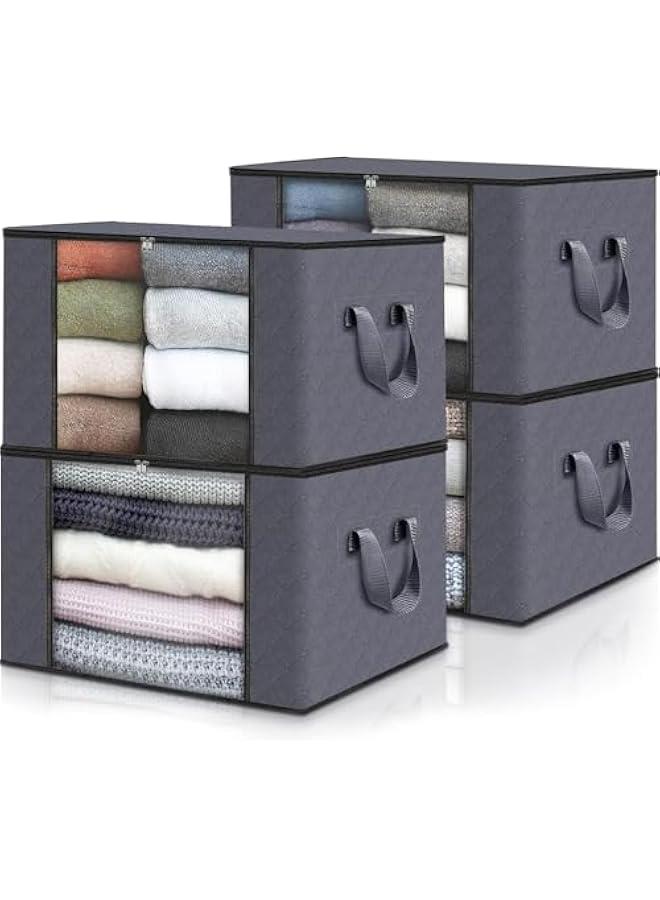 HOOKOR Large Storage Bags, Clothes Storage Bins Foldable Closet Organizers Storage Containers with Durable Handles Thick Fabric for Blanket Comforter Clothing Bedding (4) - Image 1