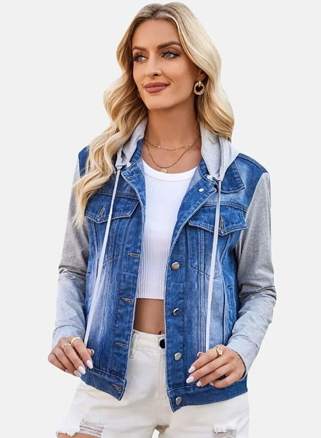 يونيكي Blue Hooded Long Sleeve Denim Jacket