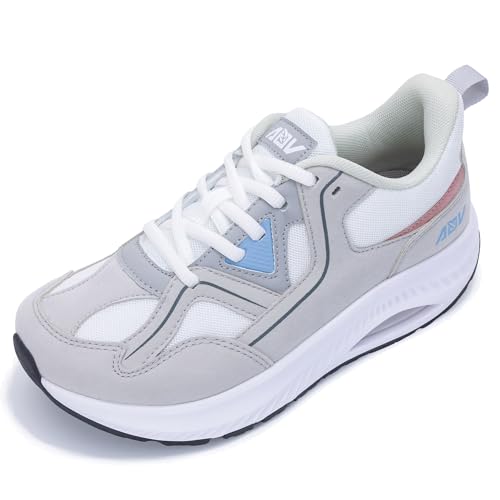 IIV Wide Toe Box Shoes for Women | Arch Support Walking Tennis Sneakers | Orthotic Leather Shoes for Bunions, Plantar Fasciitis, Flat Feet GreyWhite US 8.5 - Image 1