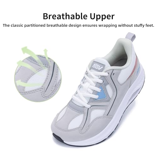 IIV Wide Toe Box Shoes for Women | Arch Support Walking Tennis Sneakers | Orthotic Leather Shoes for Bunions, Plantar Fasciitis, Flat Feet GreyWhite US 8.5 - Image 4