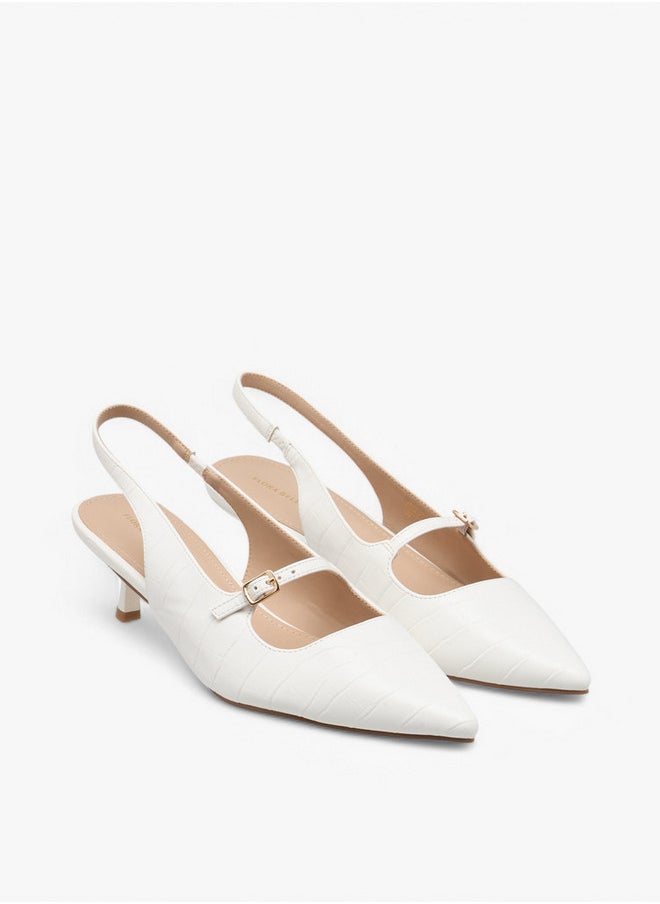 Flora Bella By Shoexpress Textured Slip-On Shoes with Kitten Heels  - Image 1