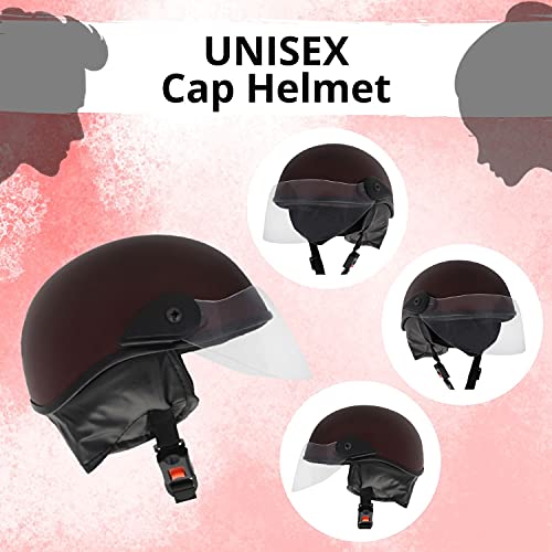 Western Era Half Helmet with Clear Visor for Men & Women Safety & Comfort Stylish Enhanced Design (Maroon Matte, Large) - Image 3