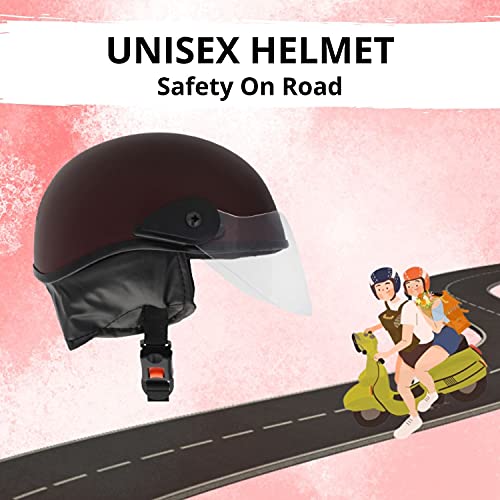 Western Era Half Helmet with Clear Visor for Men & Women Safety & Comfort Stylish Enhanced Design (Maroon Matte, Large) - Image 2