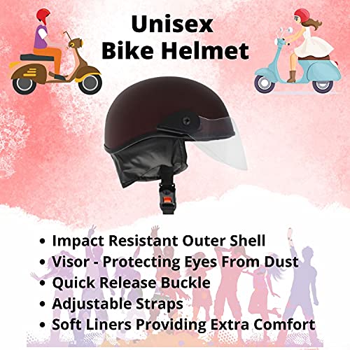 Western Era Half Helmet with Clear Visor for Men & Women Safety & Comfort Stylish Enhanced Design (Maroon Matte, Large) - Image 5