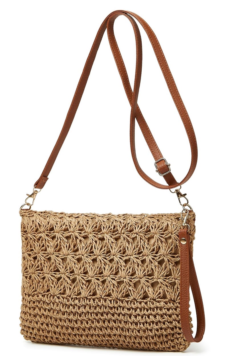 Bagkeak Square Bag Straw Beach Bags For Women Rattan Purse Summer Straw Crossbody Handmade Raffia Handbag Purse Shoulder Bag 2025 - Image 1