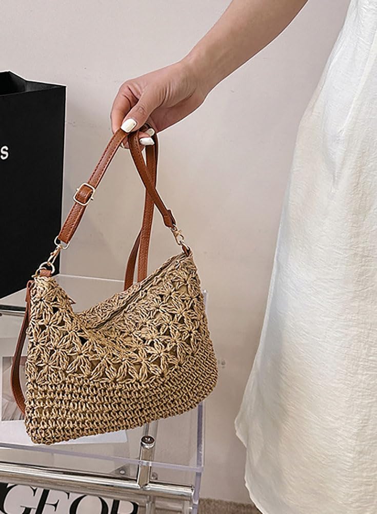 Bagkeak Square Bag Straw Beach Bags For Women Rattan Purse Summer Straw Crossbody Handmade Raffia Handbag Purse Shoulder Bag 2025 - Image 2