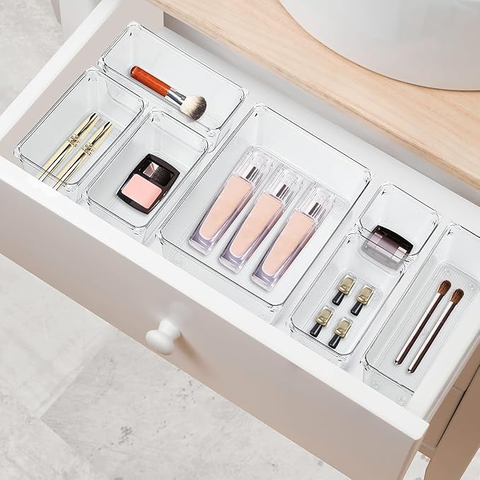 Kaito Desk Drawer Organizer Set, 9-Piece Storage Bins, 4 Sizes, for Bathroom Vanity, Kitchen, Office Drawer Tray Storage Bins For Makeup Cosmetics - Image 3