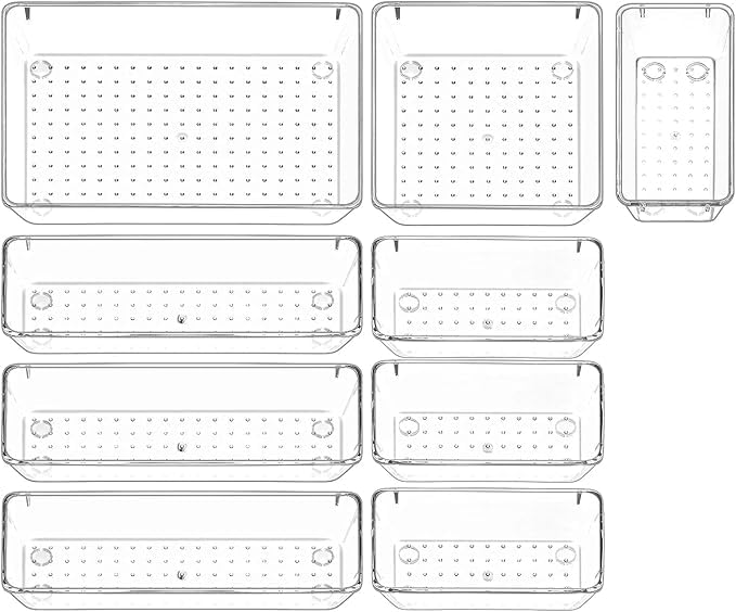 Kaito Desk Drawer Organizer Set, 9-Piece Storage Bins, 4 Sizes, for Bathroom Vanity, Kitchen, Office Drawer Tray Storage Bins For Makeup Cosmetics - Image 1