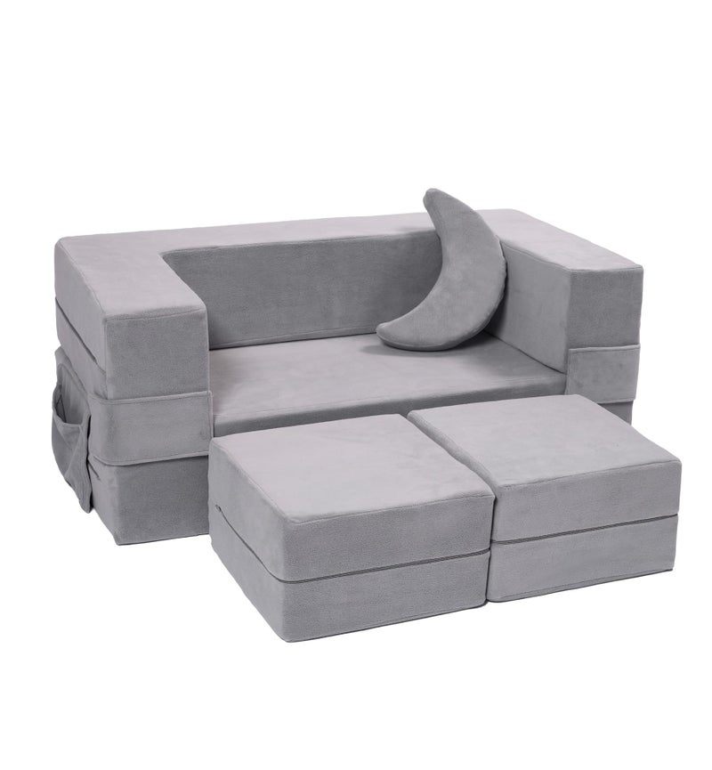 Elftopia Modular Kids Sofa,Toddler Couch Foam Armchair for Kids, Children Convertible Plush Sofa Play Set,Fold Out SofaBed(Grey) - Image 1
