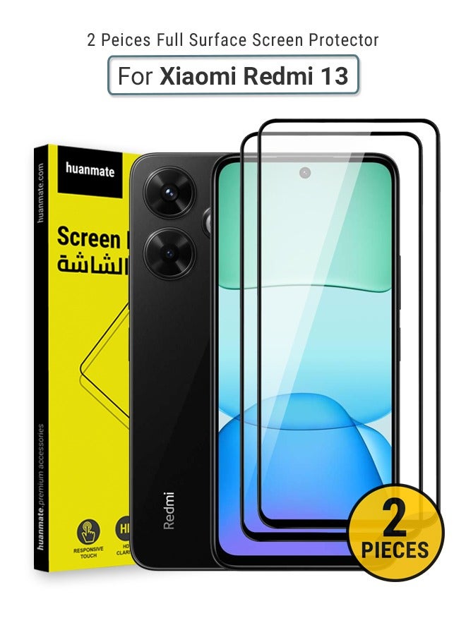 هووانميت واقي شاشة من قطعتين لهاتف شاومي ريدمي 13 - زجاج مقسى ممتاز من الحافة إلى الحافة، شفافية عالية، لمسة رقيقة، مضاد للانفجار، حواف مقوسة ناعمة، سهل التركيب - Image 1