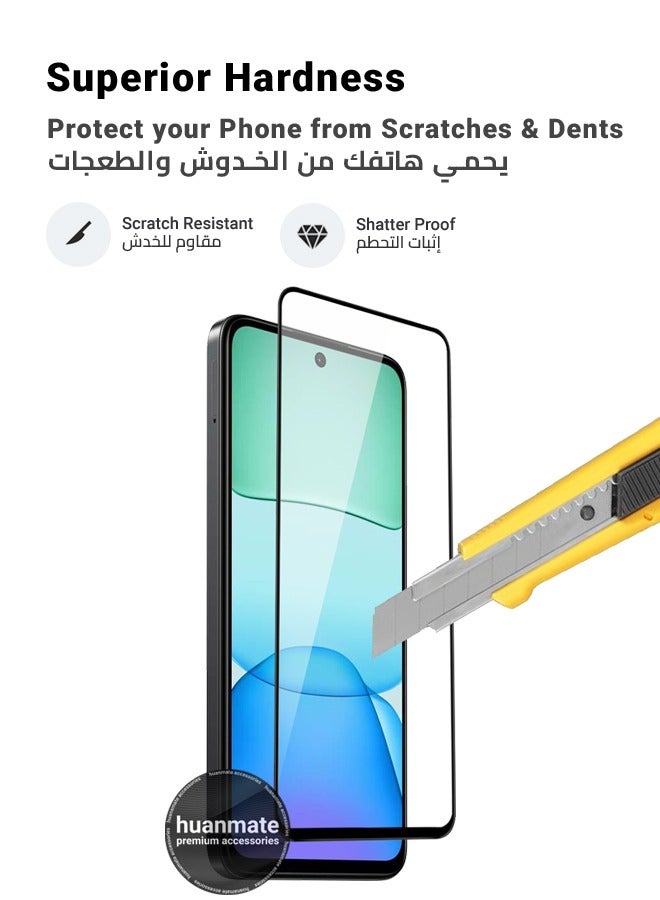 هووانميت واقي شاشة من قطعتين لهاتف شاومي ريدمي 13 - زجاج مقسى ممتاز من الحافة إلى الحافة، شفافية عالية، لمسة رقيقة، مضاد للانفجار، حواف مقوسة ناعمة، سهل التركيب - Image 4