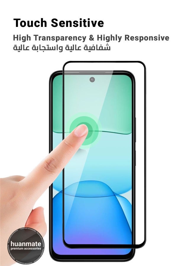 هووانميت واقي شاشة من قطعتين لهاتف شاومي ريدمي 13 - زجاج مقسى ممتاز من الحافة إلى الحافة، شفافية عالية، لمسة رقيقة، مضاد للانفجار، حواف مقوسة ناعمة، سهل التركيب - Image 3